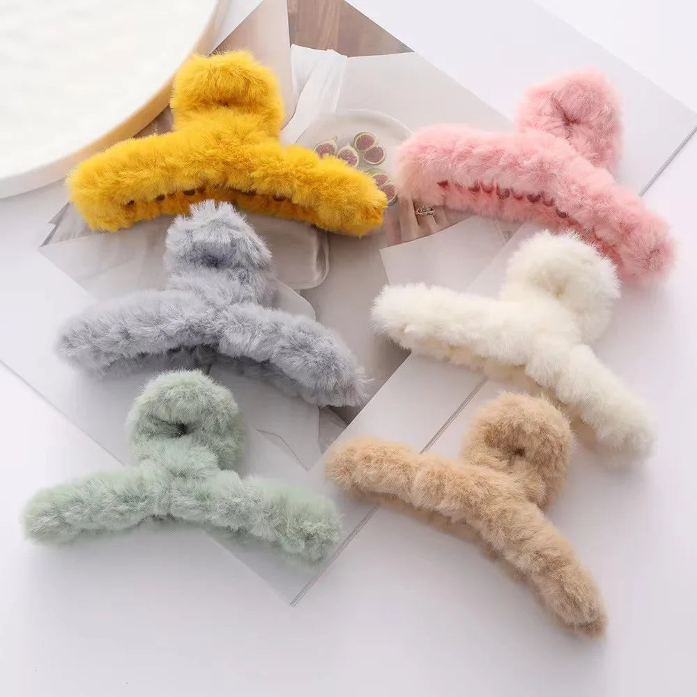 Fluffy Plush Faux Fur Big Crab Hair Claw Clips Women Girls Winter Ponytail Holder Hair Barrettes Clamps Hair Accessories Cheap