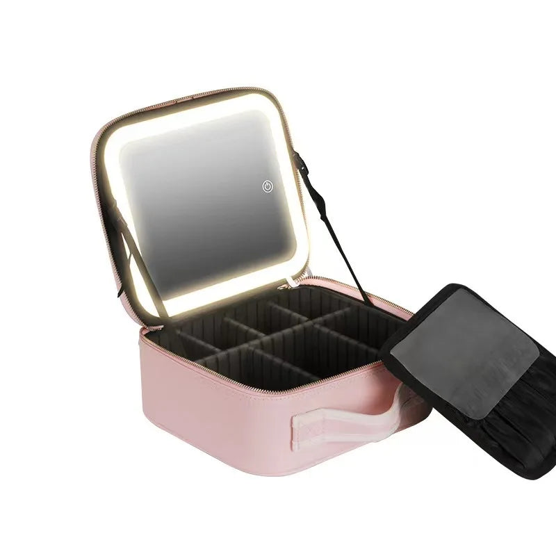 Makeup Bag With LED Mirror Vanity Case Beauty Box Make Up Travel Cosmetic Bag~UK