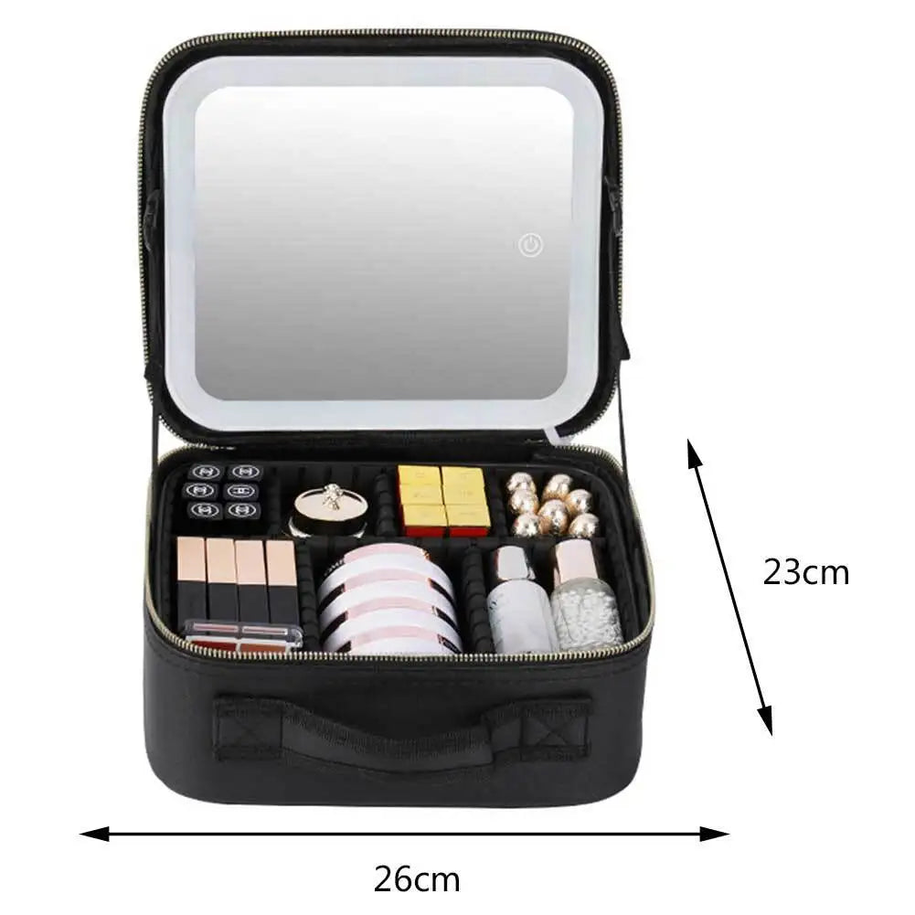 Makeup Bag With LED Mirror Vanity Case Beauty Box Make Up Travel Cosmetic Bag~UK