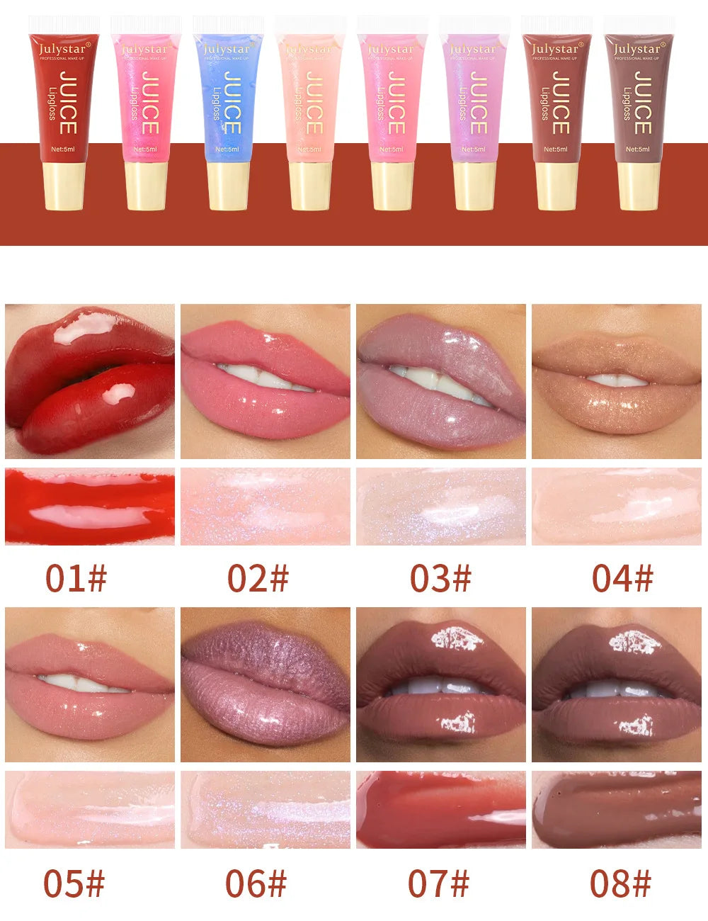 Julystar Soft Tube Lip Glaze Lip Gloss Moisturizing  Lip Balm Transparent Color Lip Brightening Female Makeup Lip Cosmetic