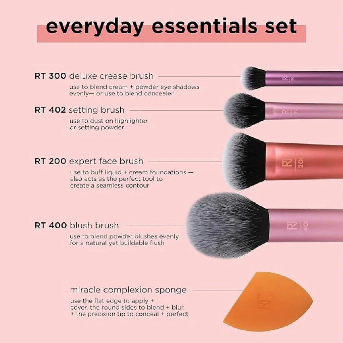 6pcs SET Everyday Essentials + Makeup Sponge Kit Makeup Brushes and Makeup Blender Sponge, For Foundation, Eyeshadow, and Powder