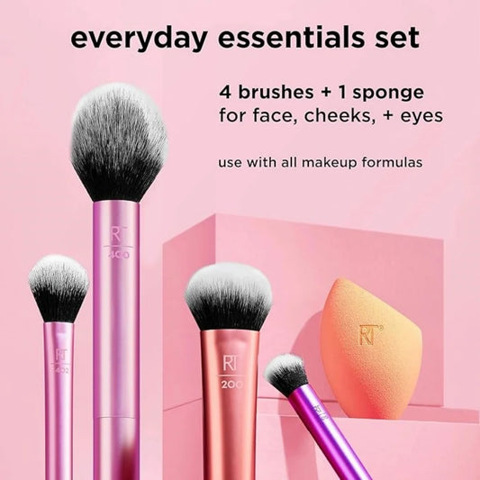 6pcs SET Everyday Essentials + Makeup Sponge Kit Makeup Brushes and Makeup Blender Sponge, For Foundation, Eyeshadow, and Powder