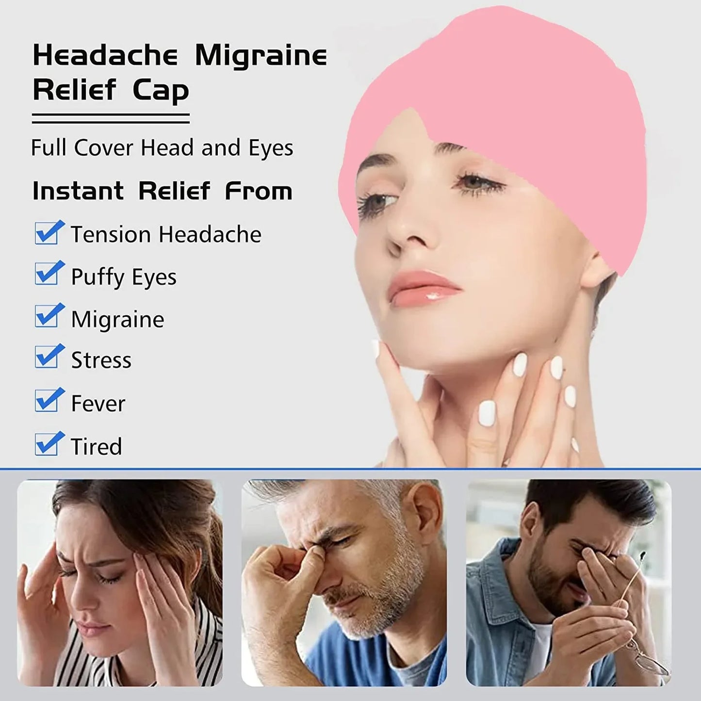 Form Fitting Gel Ice Headache Migraine Relief Hat Cold Compress Therapy Cap  Ice Cap Head Wrap Face Mask Head Massage