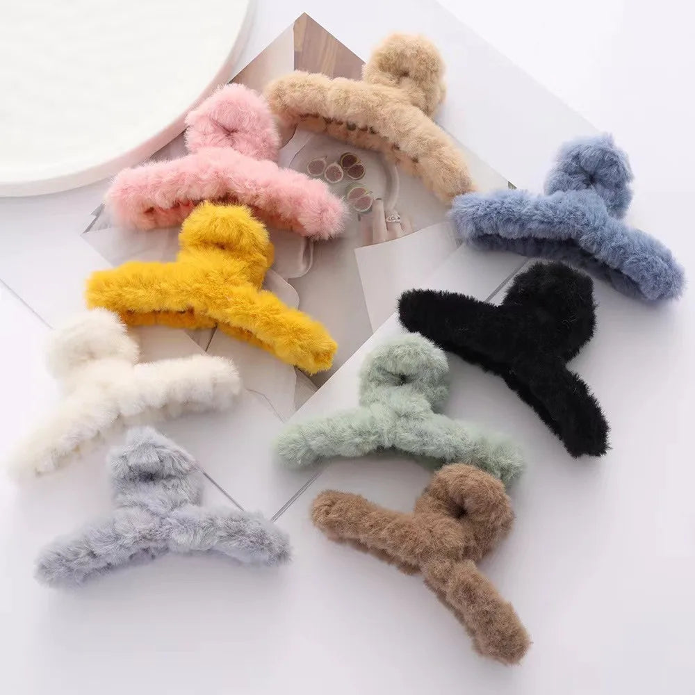 Fluffy Plush Faux Fur Big Crab Hair Claw Clips Women Girls Winter Ponytail Holder Hair Barrettes Clamps Hair Accessories Cheap