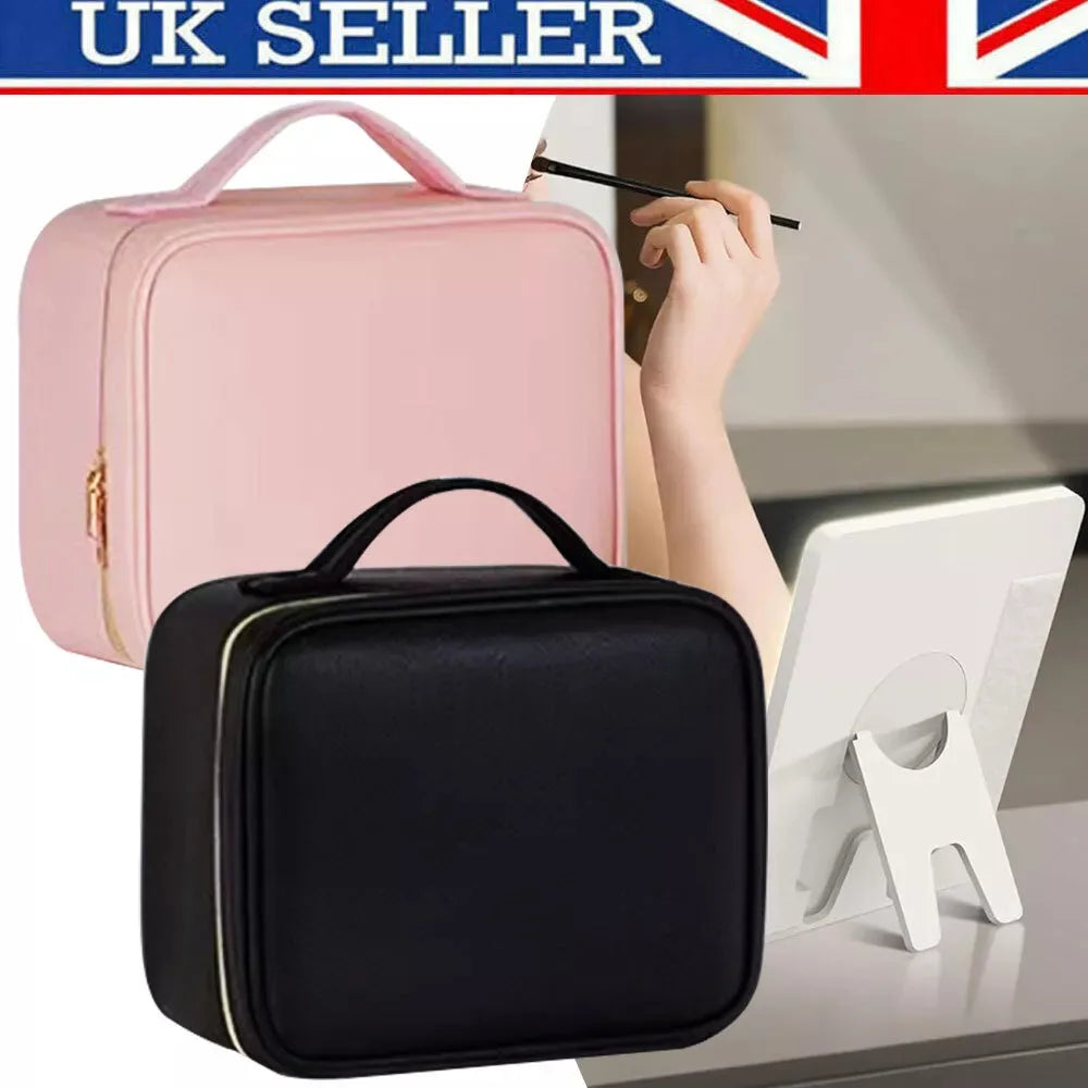 Makeup Bag With LED Mirror Vanity Case Beauty Box Make Up Travel Cosmetic Bag~UK