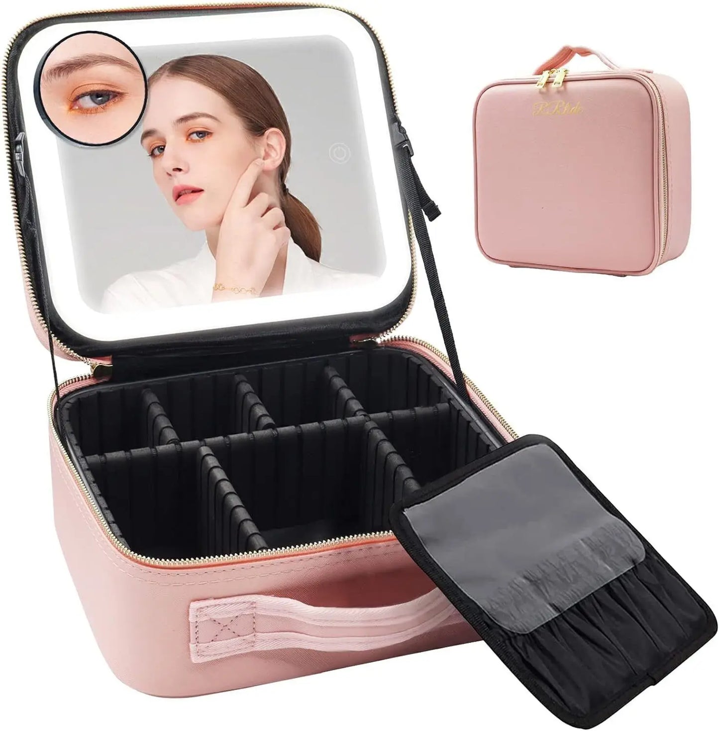 Makeup Bag With LED Mirror Vanity Case Beauty Box Make Up Travel Cosmetic Bag~UK